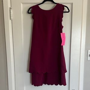 NWT Betsey Johnson Scalloped Hem Sleeveless Dress in Burgundy